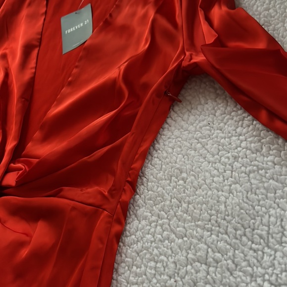 NEW Forever 21 Satin Mini Dress w/Split (Tomato Color) - Picture 8 of 8